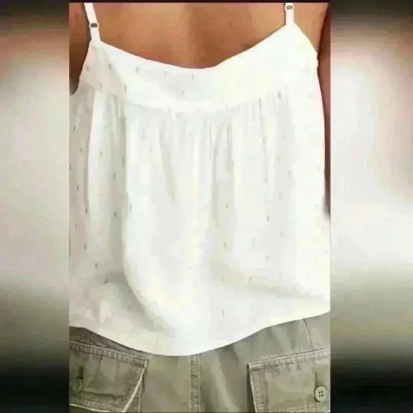 NWT Aerie White Gold Sparkle Cropped Adjustable Spaghetti Strap Tank Top Large - Picture 2 of 7